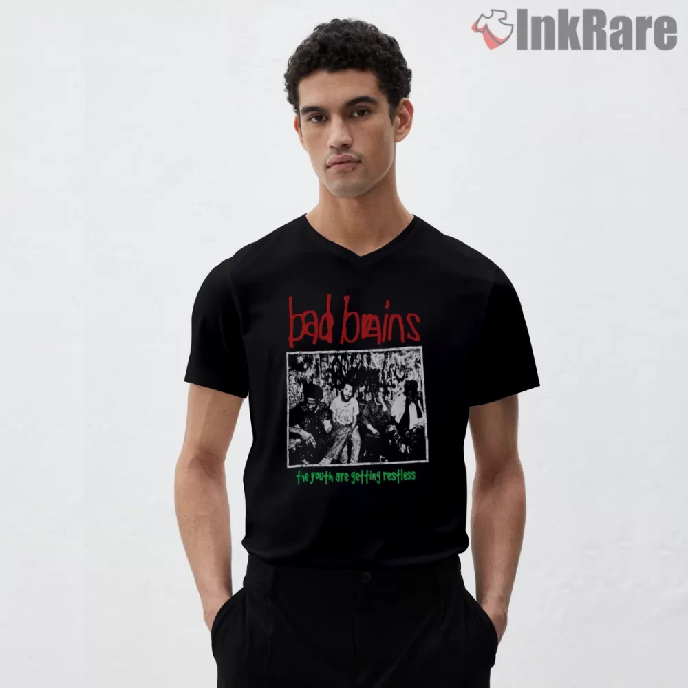 Bad Brains Youth Are Getting Restless Scene Shirt on black v-neck shirt for men graphic tee