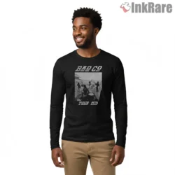 Bad Co Tour 1974 Stadium Stage Shirt on black long sleeve shirt for men graphic tee
