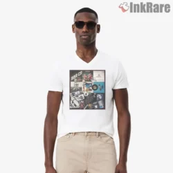 Bad Company Album Cover Collage Shirt on white v-neck shirt for men graphic tee