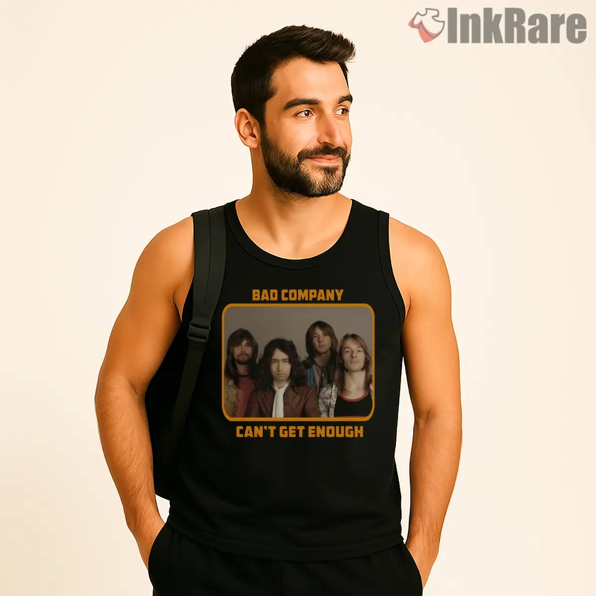 Bad Company Cant Get Enough Vintage Photo Shirt on black tank top for men graphic tee