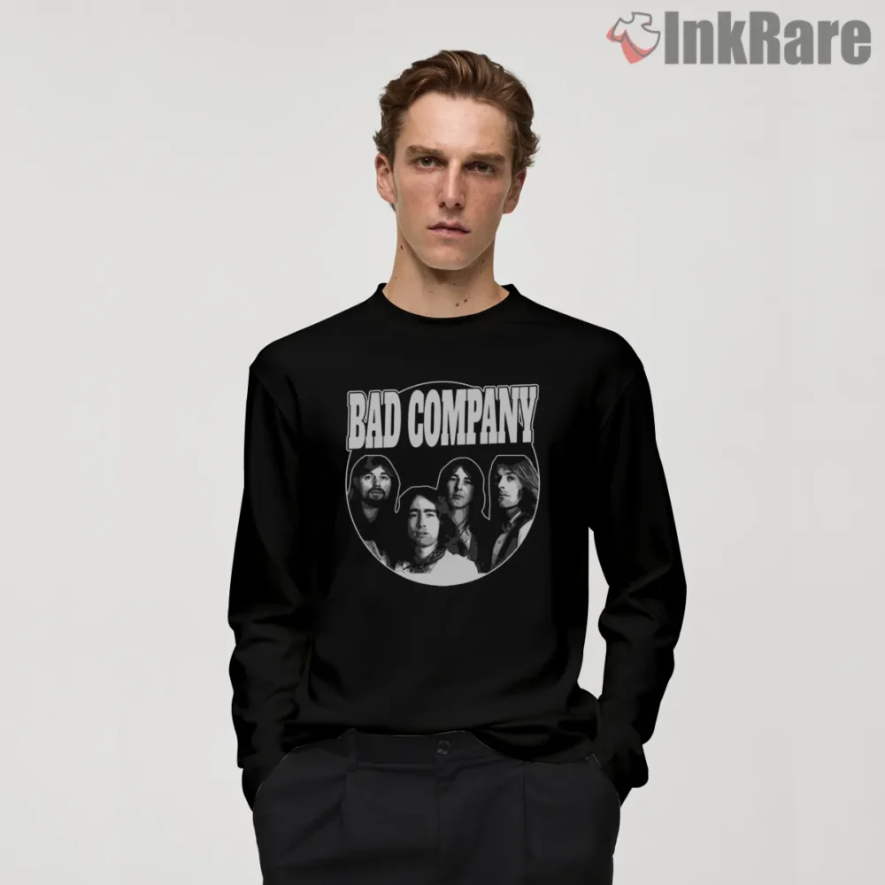 Bad Company Classic Black And White Portrait Shirt on black long sleeve shirt for men graphic tee