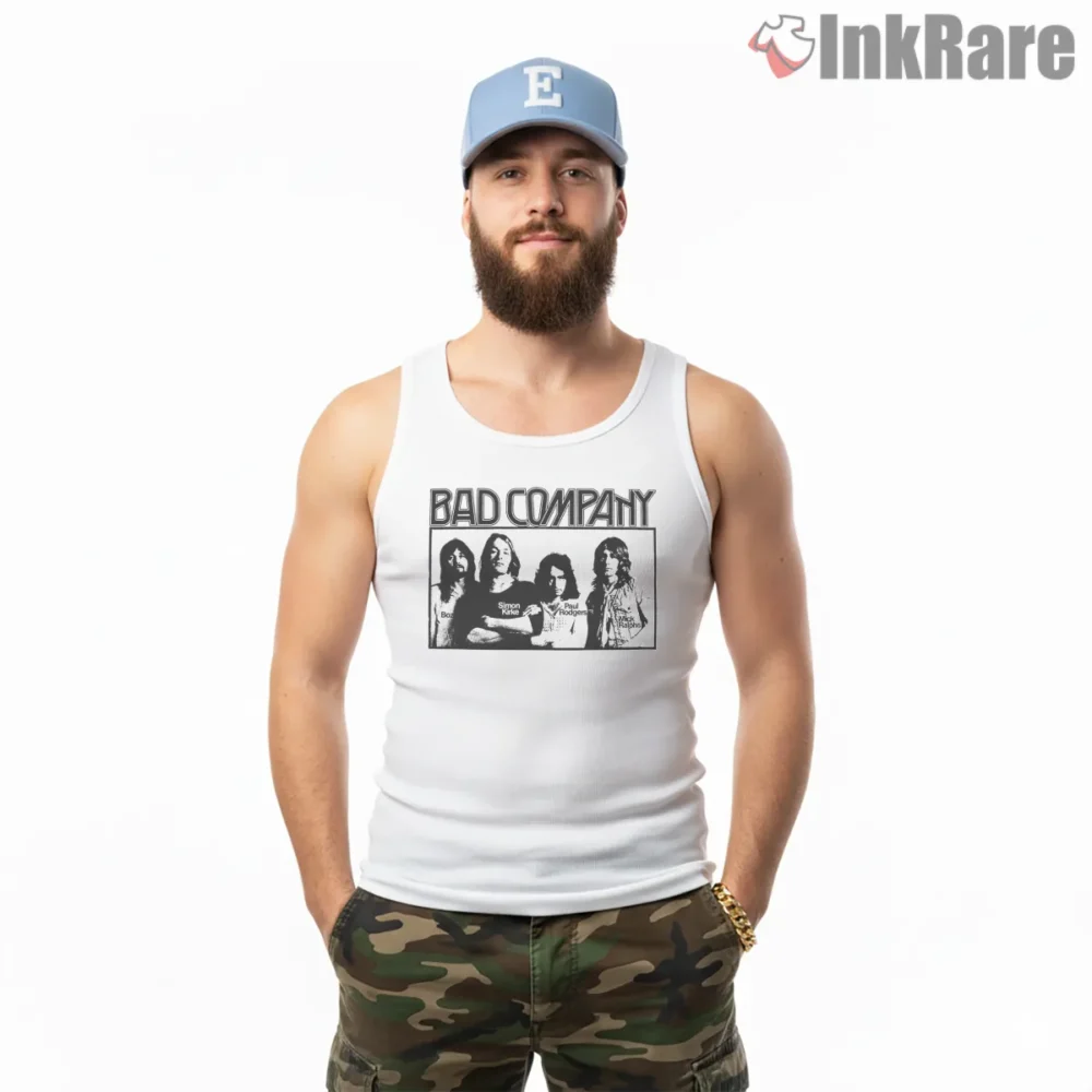Bad Company Classic Lineup Nameplate Shirt on white tank top for men graphic tee