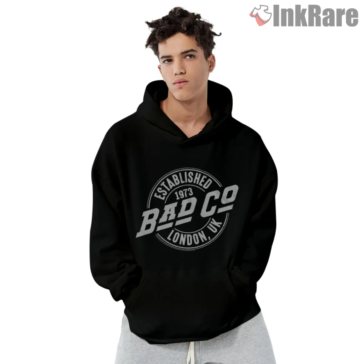 Black hoodie featuring Bad Company Established 1973 London crest