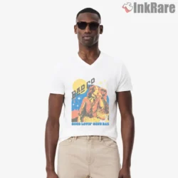 Bad Company Good Lovin Gone Bad Album Shirt on white v neck with vintage gig artwork