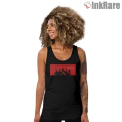 Bad Company Red Silhouette Banner Shirt on black tank top for women graphic tee