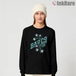 Bad Company Shooting Star Shirt on black long sleeve with aqua star trail graphic