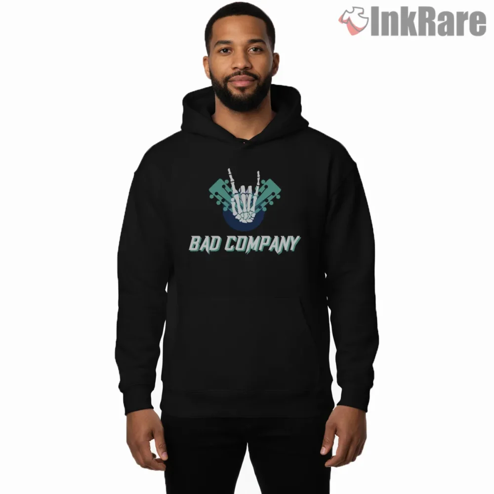 Bad Company Skeleton Guitar Hands Shirt on black hoodie for men graphic tee