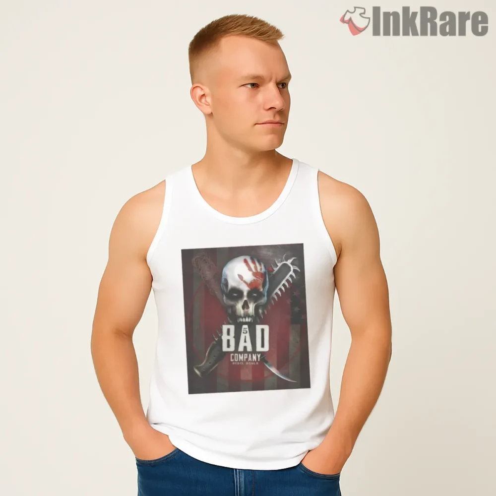 Bad Company Skull And Blades Dark Poster Shirt on white tank top for men graphic tee