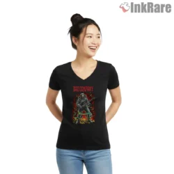 Bad Company Space Skeleton Guitarist Shirt on black v-neck shirt for women graphic tee