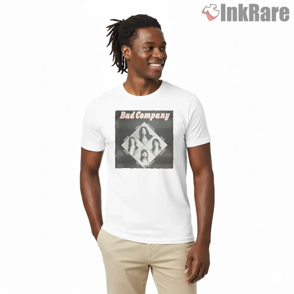 Bad Company Tour Lineup Album Cover Shirt on white short sleeve shirt for men graphic tee