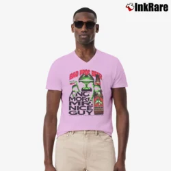 Men’s Bad Frog Beer Graphic Humor V-Neck Tee in light pink | Sharp, Breathable, Everyday Staple