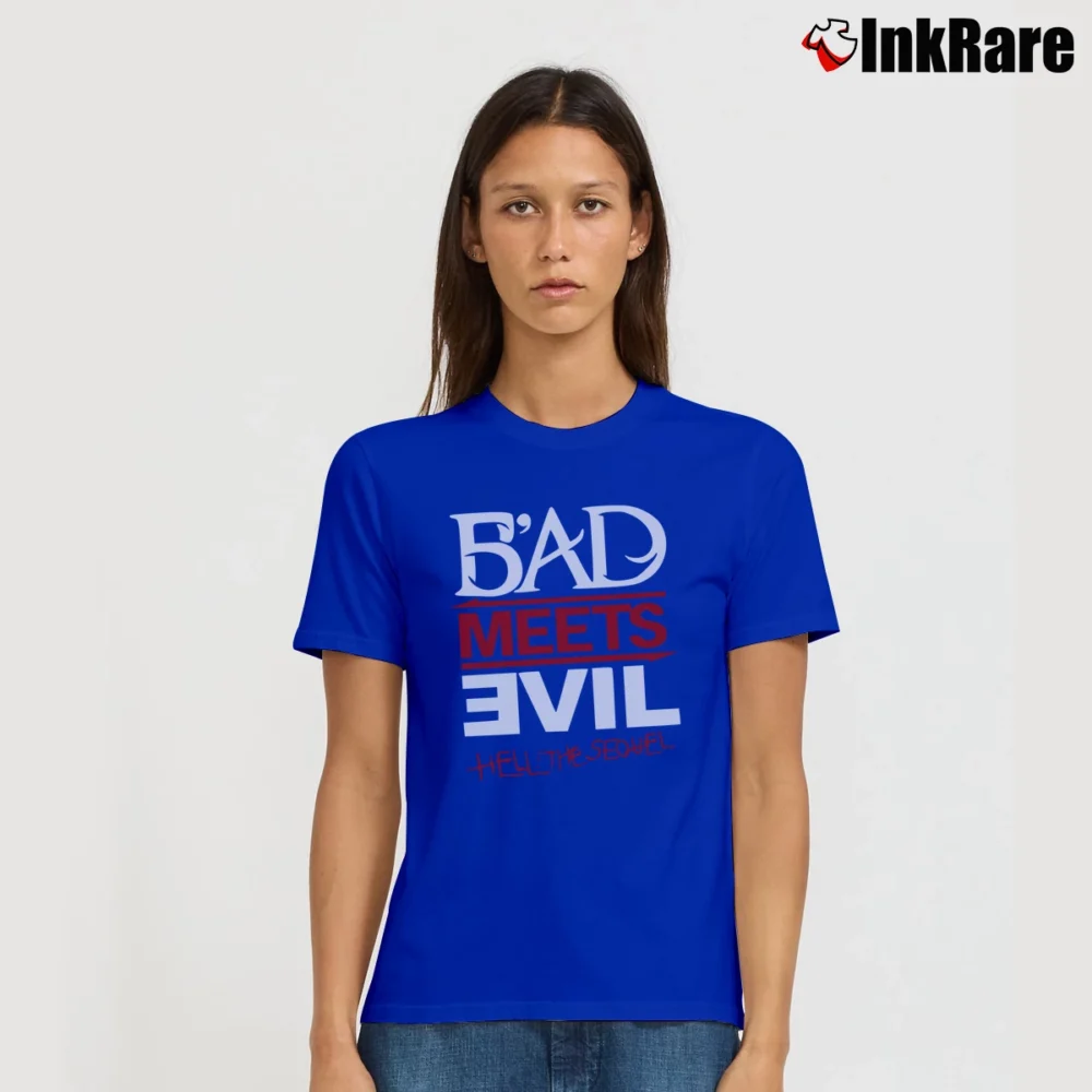 Women’s Bad Meets Evil Sketch Logo Rap Duo Signature T-Shirt in royal blue | Soft, Flattering Fit