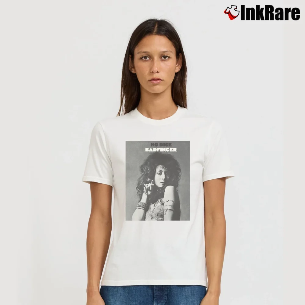 Women’s Badfinger No Dice Album Rock Signature T-Shirt in white | Soft, Flattering Fit
