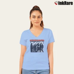Women’s Badlands Band Music Fan V-Neck Tee in light blue | Chic Neckline, Soft Texture