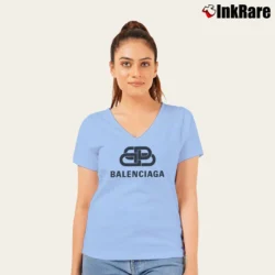 Women’s Balenciaga Bb Black Graphic V-Neck Tee in light blue | Chic Neckline, Soft Texture