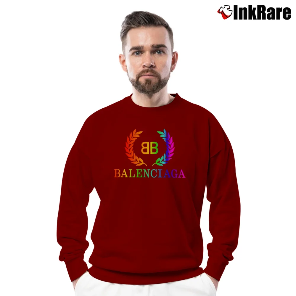 Men’s Balenciaga Bb Designer Logo Crewneck Sweatshirt in maroon | Cozy Fabric, Clean Style