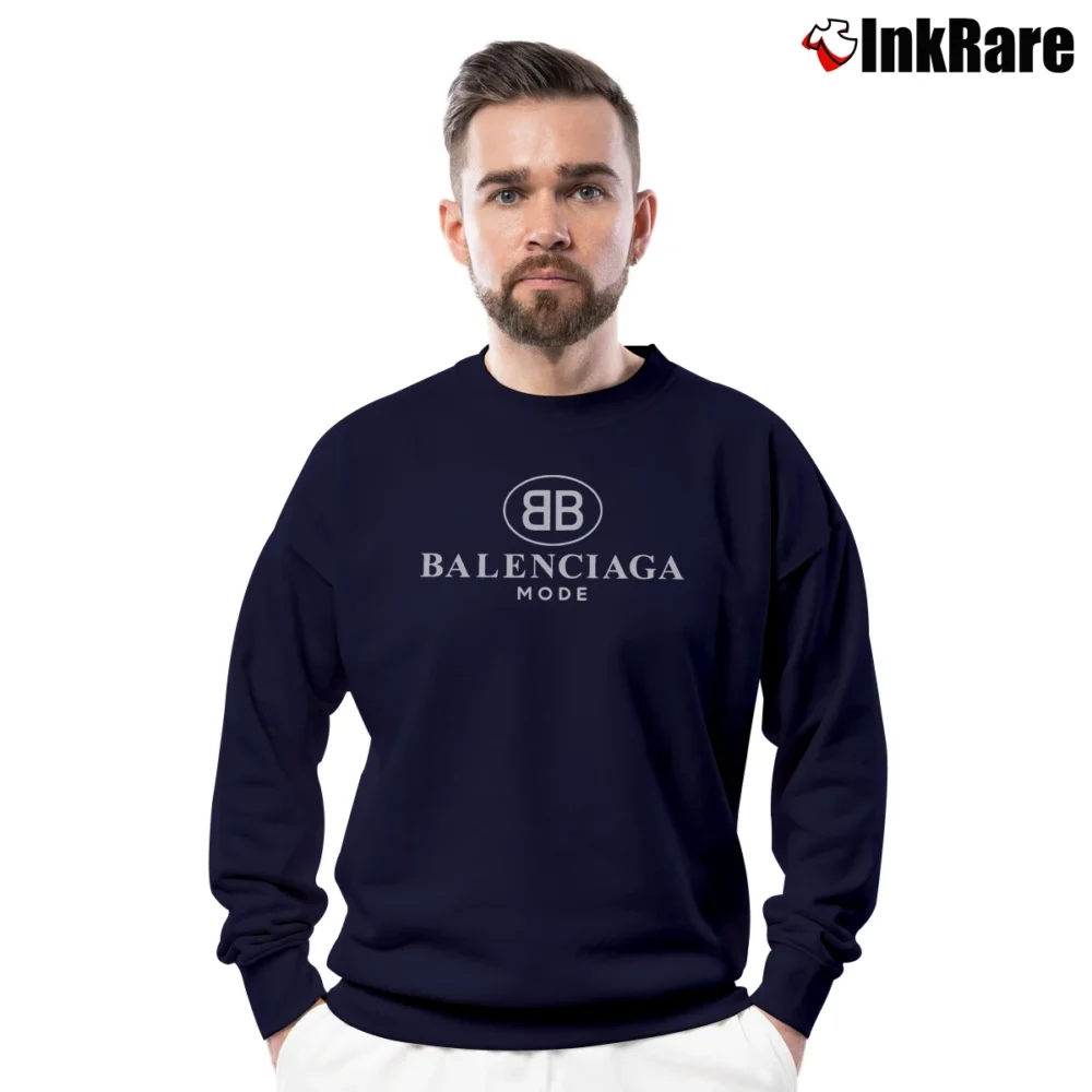 Men’s Balenciaga Printed Cotton Designer Crewneck Sweatshirt in navy | Cozy Fabric, Clean Style
