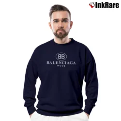 Men’s Balenciaga Printed Cotton Designer Crewneck Sweatshirt in navy | Cozy Fabric, Clean Style