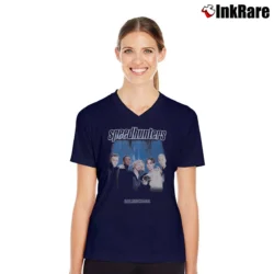 Women’s Balenciaga Speedhunter Logo V-Neck Tee in navy | Chic Neckline, Soft Texture