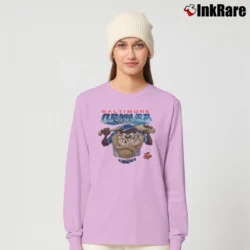 Women’s Baltimore Orioles Looney Tunes Taz Baseball Long-Sleeve Top in light pink | Sleek, Versatile, All-Season