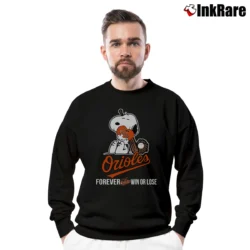 Men’s Baltimore Orioles Snoopy Baseball Forever Win Or Lose Crewneck Sweatshirt in black | Cozy Fabric, Clean Style