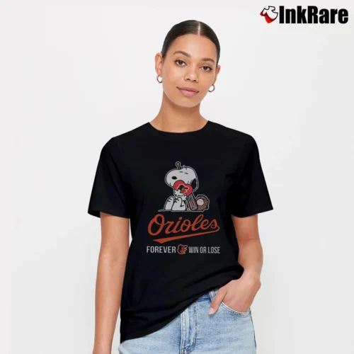 Baltimore Orioles Snoopy Forever Win Or Lose Women’s Tee in black – Effortless Style Women’s Baltimore Orioles Snoopy Forever Win Or Lose T-Shirt in black | Soft, Flattering Fit