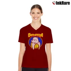 Women’s Bananya Metal Logo V-Neck Tee in maroon | Chic Neckline, Soft Texture