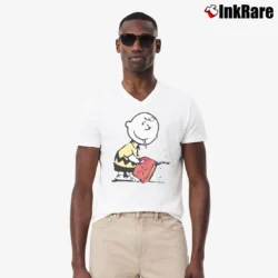 Men’s Banksy Charlie Brown Pyromaniac Snoopy V-Neck Tee in white | Sharp, Breathable, Everyday Staple