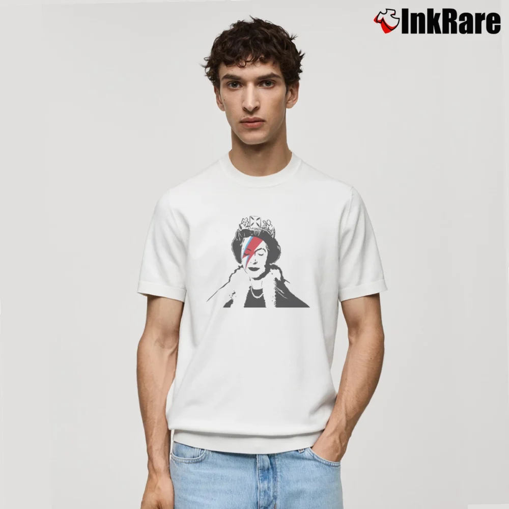 Men’s Banksy Queen Elizabeth Graphic Classic T-Shirt in white | Soft, Breathable Everyday Wear