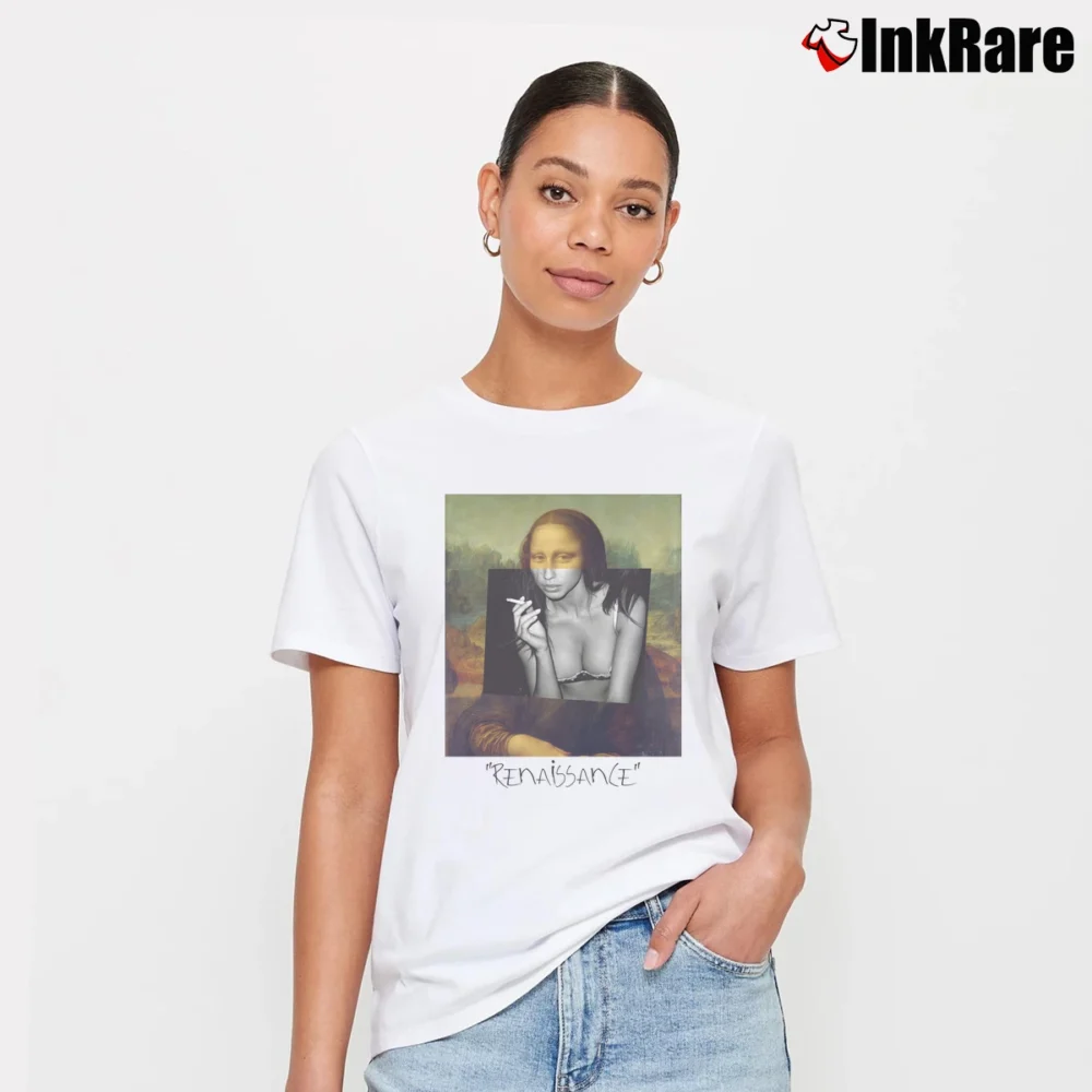 Women’s Banksy Renaissance Street Art Graphic Signature T-Shirt in white | Soft, Flattering Fit