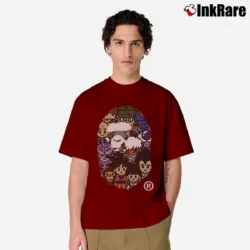 Men’s Bape Dragon Ball Z Milo Big Head Streetwear Classic T-Shirt in maroon | Soft, Breathable Everyday Wear
