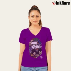 Women’s Bape Dragon Ball Z Milo Big Head Streetwear V-Neck Tee in purple | Chic Neckline, Soft Texture