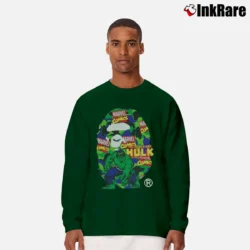 Men’s Bape Marvel Camo Hulk Long-Sleeve Shirt in forest green | Sleek, Lightweight, Year-Round Wear