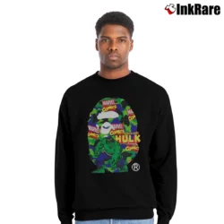 Men’s Bape Marvel Camo Hulk Crewneck Sweatshirt in black | Cozy Fabric, Clean Style