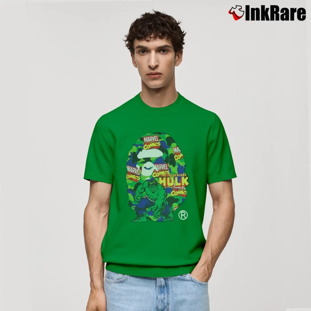 Men’s Bape Marvel Camo Hulk Classic T-Shirt in irish green | Soft, Breathable Everyday Wear