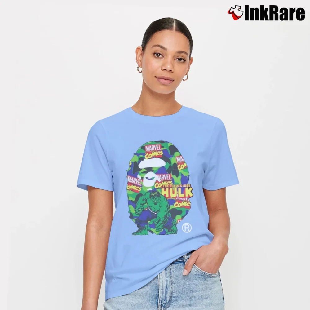 Women’s Bape Marvel Camo Hulk Signature T-Shirt in light blue | Soft, Flattering Fit
