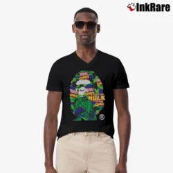 Men’s Bape Marvel Camo Hulk V-Neck Tee in black | Sharp, Breathable, Everyday Staple