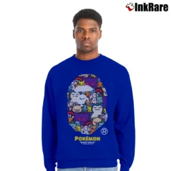 Men’s BAPE Pokemon Head Logo Gift Crewneck Sweatshirt in royal blue | Cozy Fabric, Clean Style
