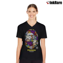 Women’s BAPE Pokemon Head Logo Gift V-Neck Tee in black | Chic Neckline, Soft Texture