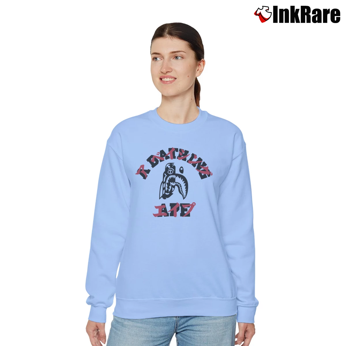 Bape Tiger Shark Japanese Classic Women’s Relaxed Sweatshirt in light blue – Cozy Casual Women’s Bape Tiger Shark Japanese Classic Relaxed Sweatshirt in light blue | Soft, Laid-Back Vibe
