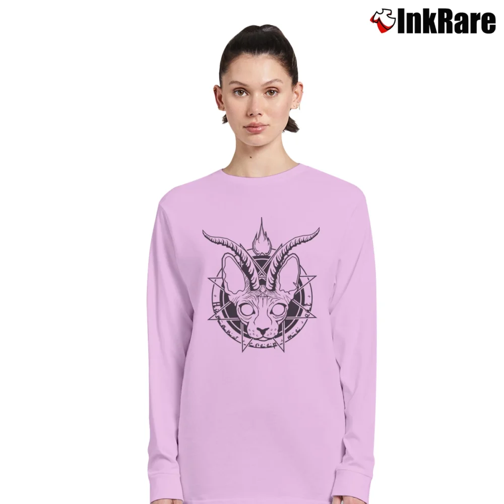 Women’s Baphocats Baphomet Cat Novelty Long-Sleeve Top in light pink | Sleek, Versatile, All-Season
