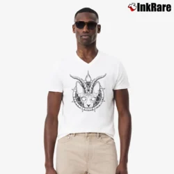 Men’s Baphocats Baphomet Cat Novelty V-Neck Tee in white | Sharp, Breathable, Everyday Staple
