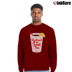 Men’s Baptized In Sweet Tea John Crist Crewneck Sweatshirt in maroon | Cozy Fabric, Clean Style