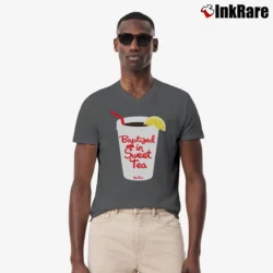 Men’s Baptized In Sweet Tea John Crist V-Neck Tee in charcoal | Sharp, Breathable, Everyday Staple