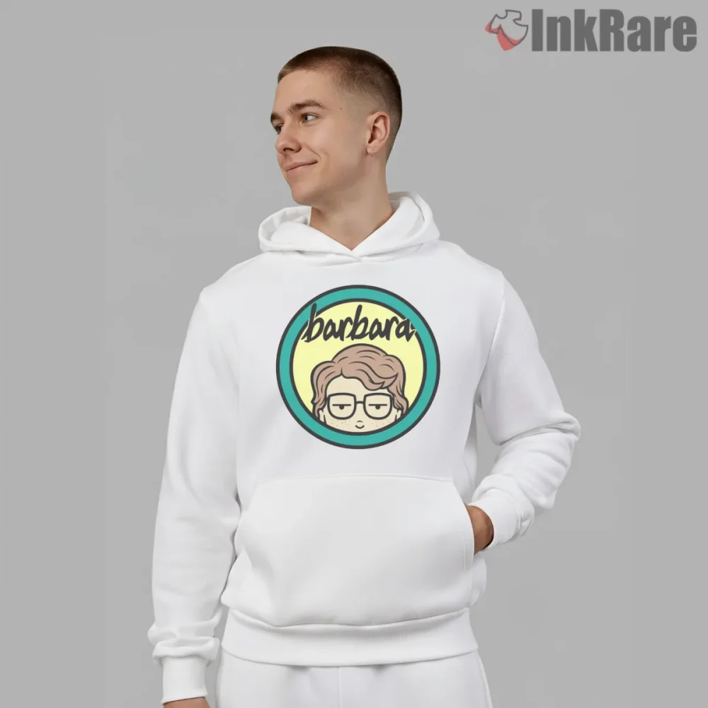 Barbara Character Minimal Circle Portrait Shirt on white hoodie for men graphic tee