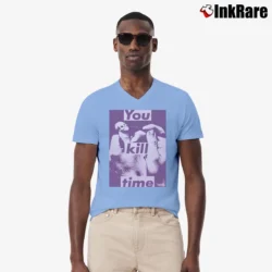 Men’s Barbara Kruger 1990s Graphic Art V-Neck Tee in light blue | Sharp, Breathable, Everyday Staple