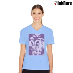 Women’s Barbara Kruger 1990s Graphic Art V-Neck Tee in light blue | Chic Neckline, Soft Texture
