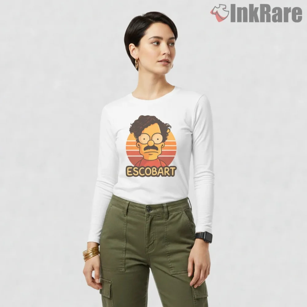 Bart Escobar Narcos Style Crime Drama Mashup Shirt on white long sleeve shirt for women graphic tee