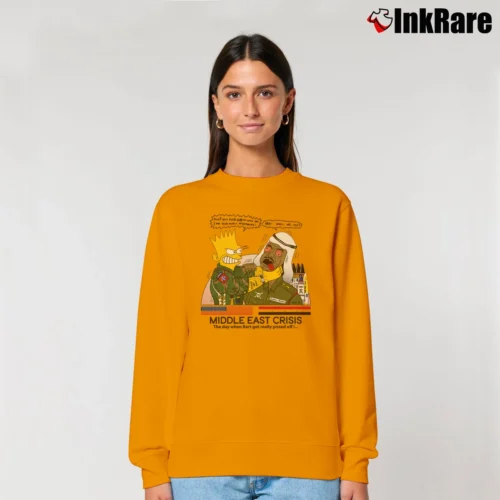 Bart Middle East Crisis Bootleg Simpsons Saddam Hussein 1991 Women’s Relaxed Sweatshirt in orange – Cozy Casual Women’s Bart Middle East Crisis Bootleg Simpsons Saddam Hussein 1991 Relaxed Sweatshirt in orange | Soft, Laid-Back Vibe