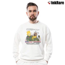 Men’s Bart Middle East Crisis Bootleg Simpsons Saddam Hussein 1991 Crewneck Sweatshirt in white | Cozy Fabric, Clean Style